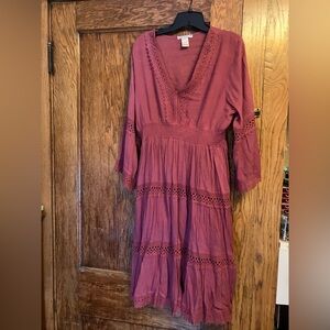Chic Long Sleeve Burgundy Dress